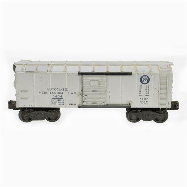 Lionel Postwar 3454 PRR Merchandise Box Car. Silver with Blue Lettering