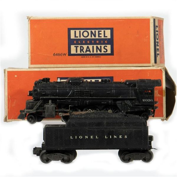 Lionel Postwar 2036 2-6-4 Locomotive and 6466W Tender with original boxes.