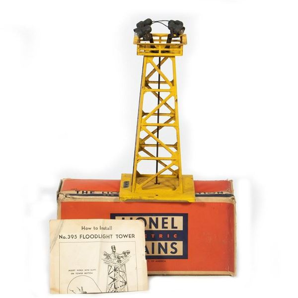 Lionel Postwar 395 Floodlight Tower with yellow top and base. Original box.