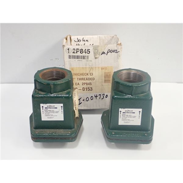 (2) Zoeller # 2P845 Check Valves, 2 in, Single, Inline Swing, Cast Iron, FNPT x FNPT - NEW