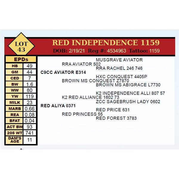 OUT OF SALE - RED INDEPENDENCE 1159