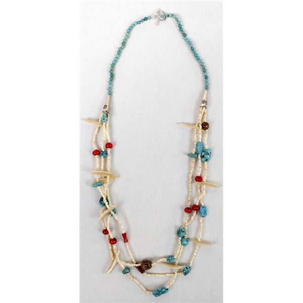 Turquoise Nugget and Shell Bird Fetish Necklace