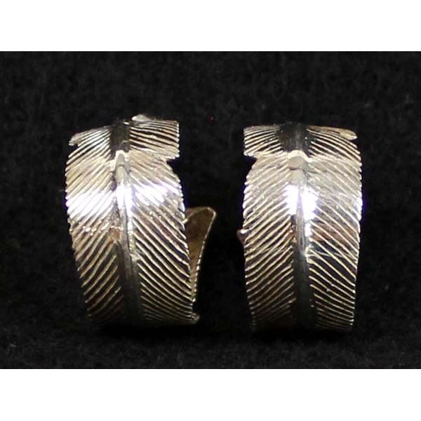 Navajo Sterling Feather Hoop Earrings
