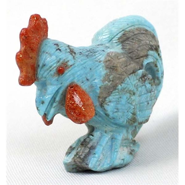 Zuni Turquoise Rooster Fetish by Derrick Kaamasee