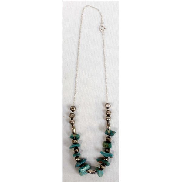 Vintage Turquoise and Silver Bead Necklace
