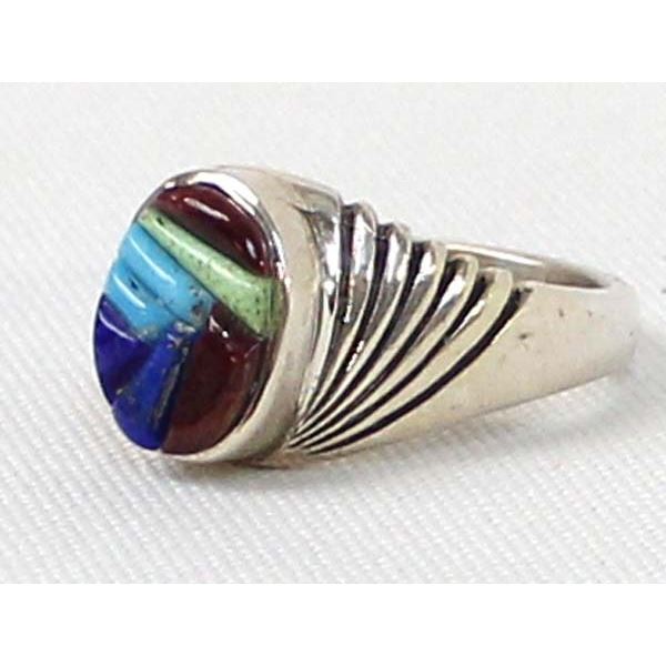Native American Navajo Sterling Inlay Mosaic Ring