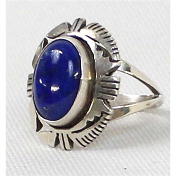 Navajo Sterling Lapis Ring, Size 7.75