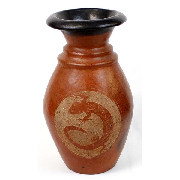 Large African Pottery Lizard Vase