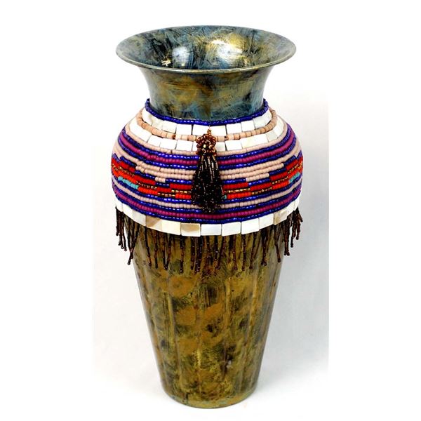Hand Beaded Metal Vase by Kathy Kills Thunder