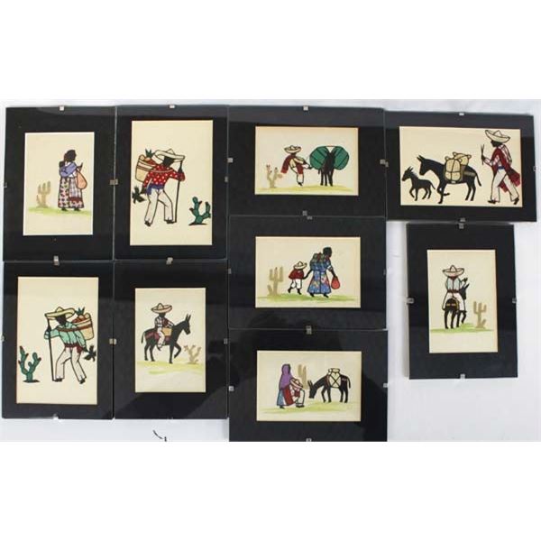 9 Vintage Mexican Cloth Art Pictures