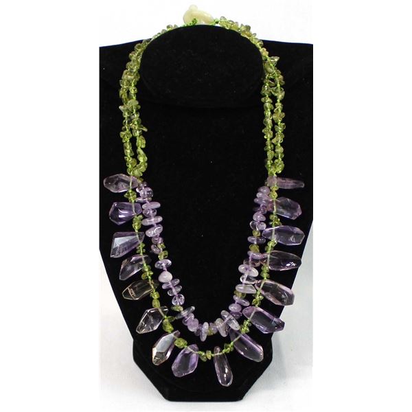 Peridot and Amethyst Nugget Necklace