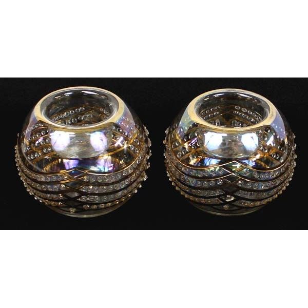 Pr of Hand Blown Gold-gilt Candle Holders