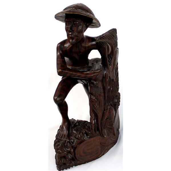 Balinese Sono Wood Hand Carved Old Fisherman