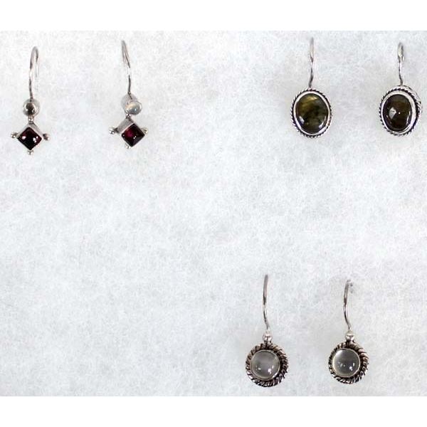 3 Pairs of Sterling Silver Gemstones Earrings