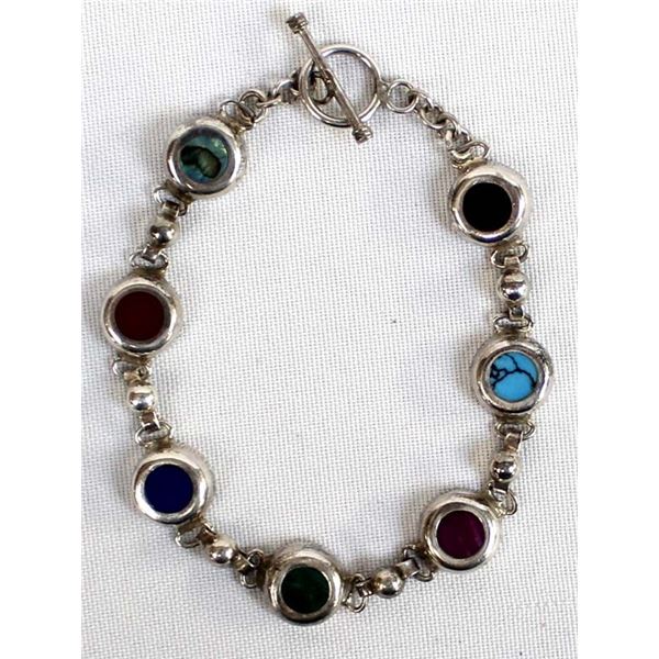 Vintage Mexican Sterling Multi-Stone Bracelet