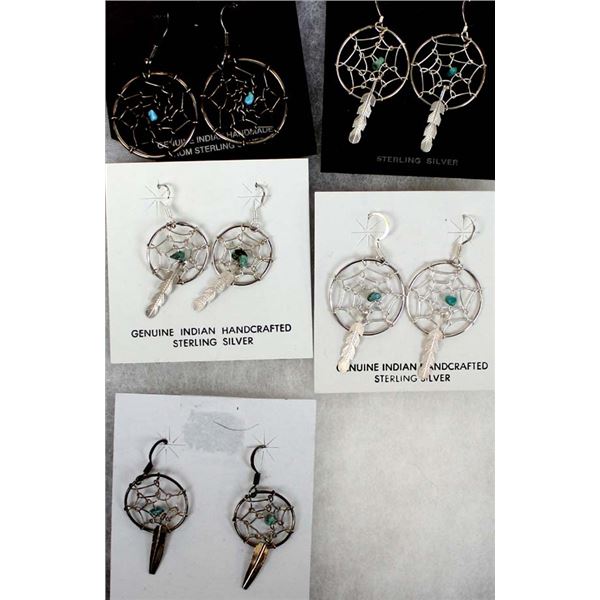 5 Pairs of Navajo Sterling Dream Catcher Earrings
