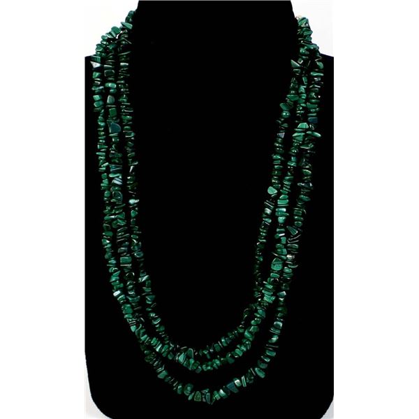 3 Strand Malachite Nugget Necklace