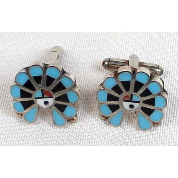 Zuni Sterling Inlay Sun Face Cufflinks