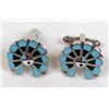 Image 1 : Zuni Sterling Inlay Sun Face Cufflinks