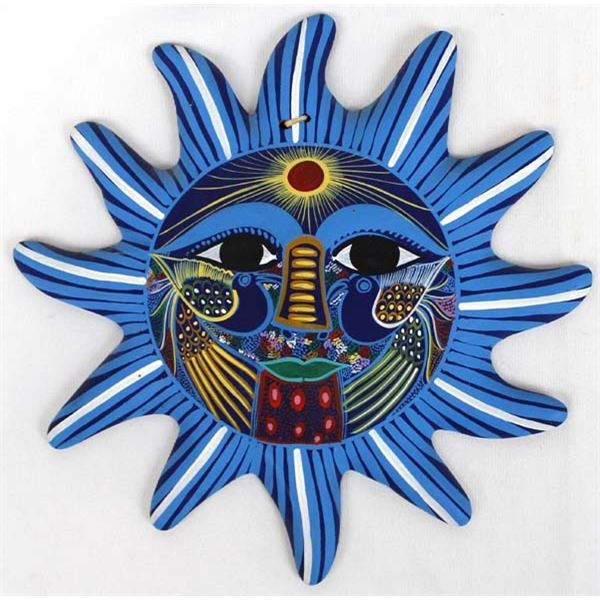 Mexican Hand Painted Redware Pottery Sun