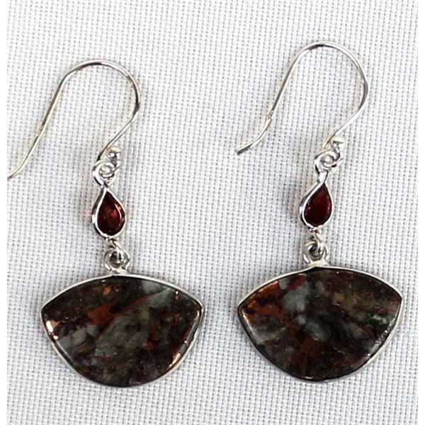 Sterling Copper Agate and Garnet Earrings