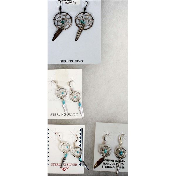 4 Pairs Navajo Sterling Dream Catcher Earrings