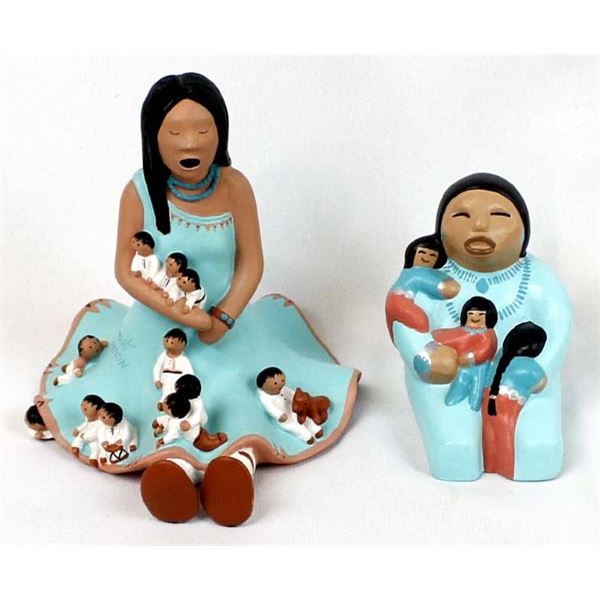 2 Hand Painted Ceramic Pottery Storytellers