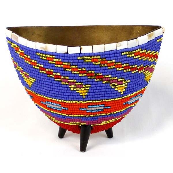 Hand Beaded Brass Vase by Kathy Kills Thunder