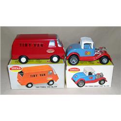 (2) Tiny- Tonka Toys--1970 Red Tiny Van & 1971 Smart Cart Hot Rod