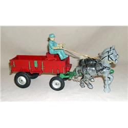 Arcade Cast Iron Horse Drawn Wagon w/ 2-horse Team & Driver