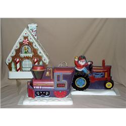Christmas Display w/ Tractor, Train, & Building