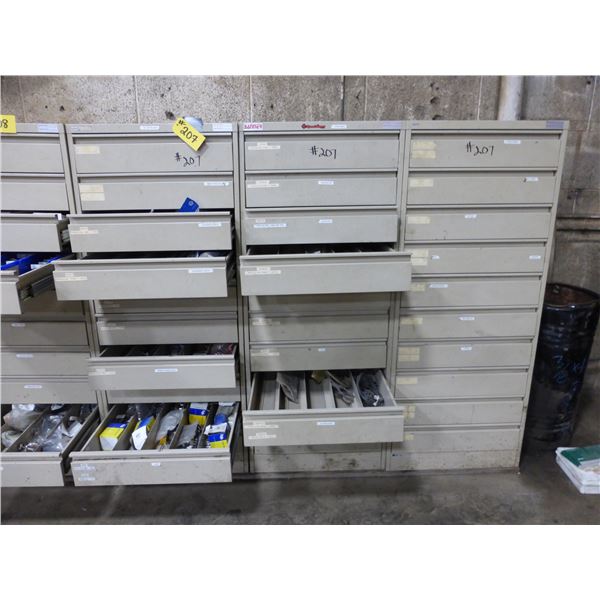 3- Sections of 10 Drawers per unit (24"Wx60"Hx28"Deep) c/w Contents such as Welding Rods, Clearence 