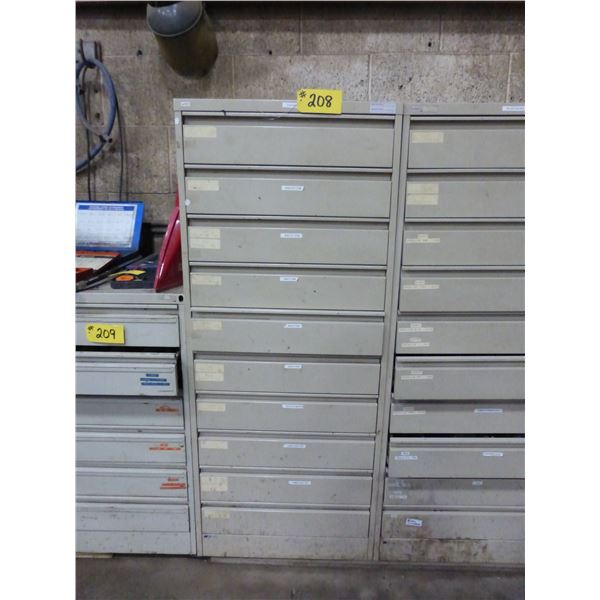 Tan Parts Drawers (24"Wx60"Hx28"Deep) c/w Contents such as Air Fittings, Glad Hands, Cummins Parts e