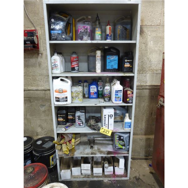 78" Grey Shelf c/w Various Oils and Antifreeze