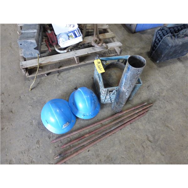 4- Steel Stakes, 2 Hard Hats, Chrome Exhaust and a Cast Iron Skillet