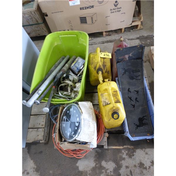 Qty of Jerry Cans, Clock and Baseball Bats