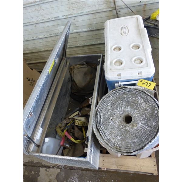 46" Alum. Toolbox c/w Loadstraps and Coleman Cooler