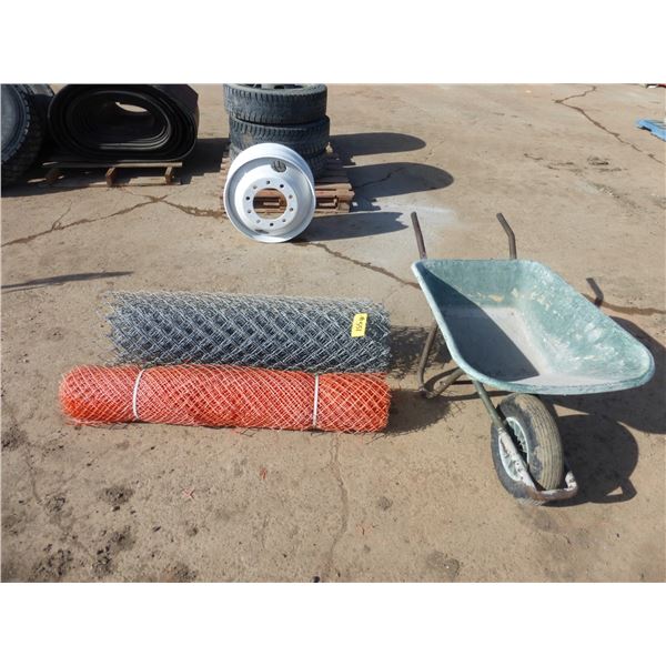 4' Chain Link, Snow Fence and Wheel Barrow