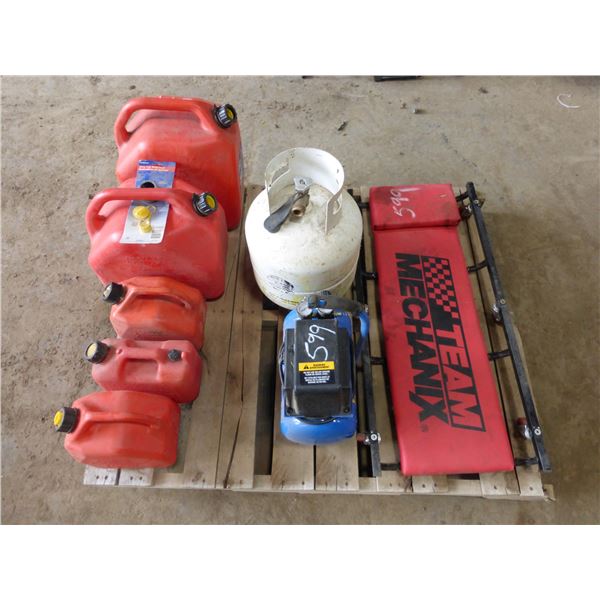 Creeper, Propane, Elec Compressor and 5 Jerry Cans
