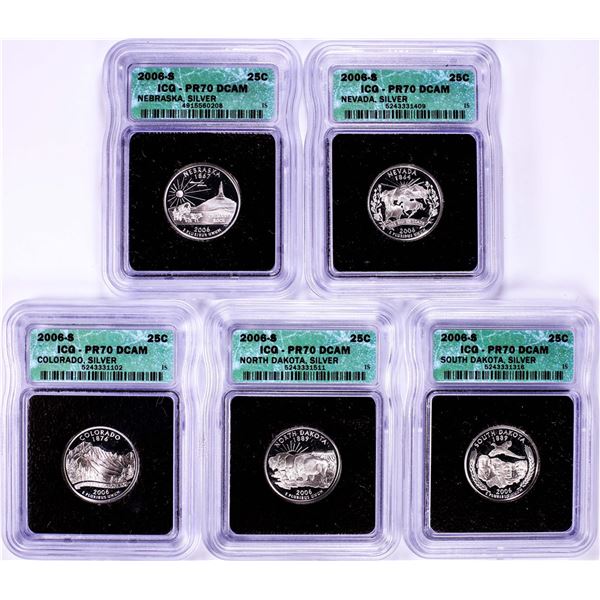 2006-S Silver Proof State Quarter (5) Coin Set ICG PR70DCAM