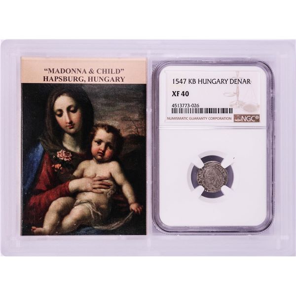 1547 KB Hungary Denar 'Madonna and Child' Coin NGC XF40 w/ Story Box