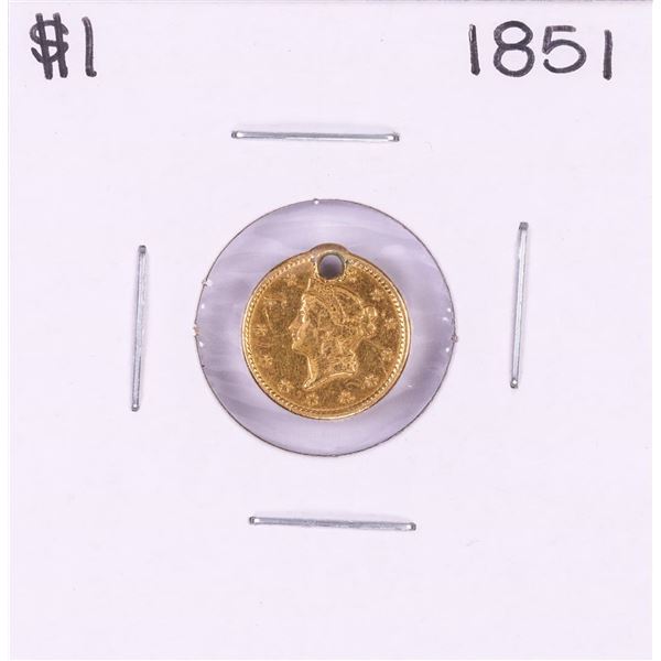 1851 Type 1 $1 Liberty Head Gold Dollar Coin with Hole