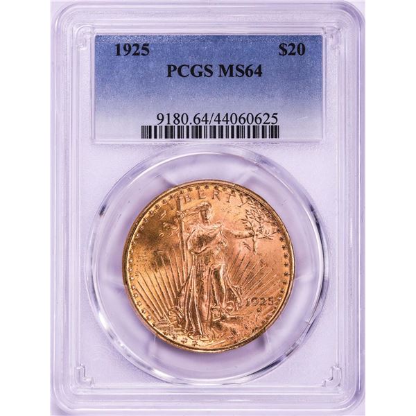 1925 $20 St. Gaudens Double Eagle Gold Coin PCGS MS64