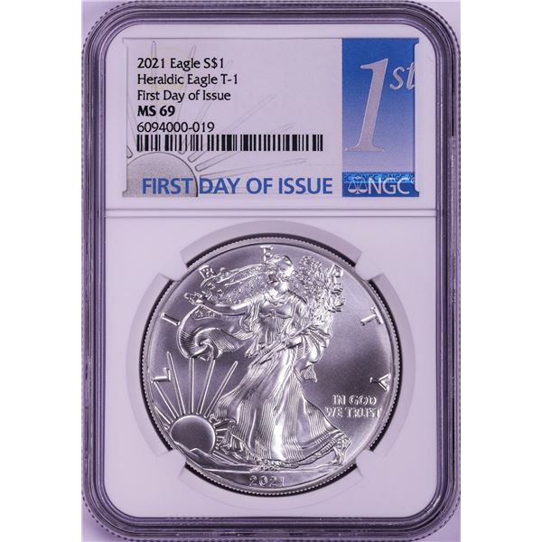 2021 Type 1 $1 American Silver Eagle Coin NGC MS69 First Day of Issue