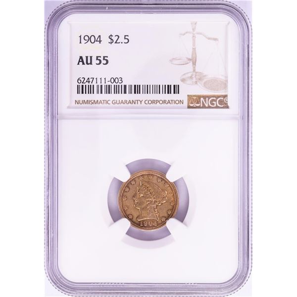 1904 $2 1/2 Liberty Head Quarter Eagle Gold Coin NGC AU55