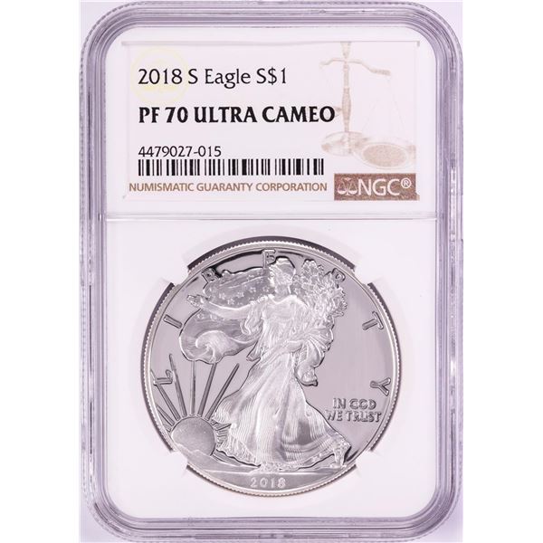 2018-S $1 Proof American Silver Eagle Coin NGC PF70 Ultra Cameo