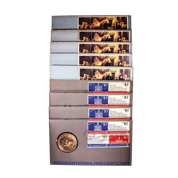 Lot of (4) 1974 & (5) 1976 Bicentennial Medals First Day of Issue Stamps