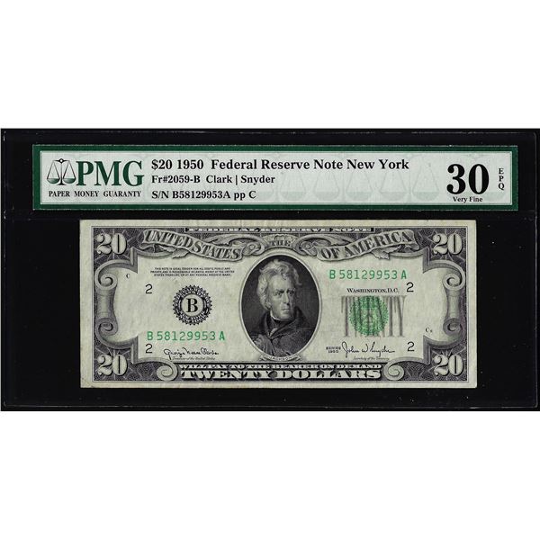 1950 $20 Federal Reserve Note New York Fr.2059-B PMG Very Fine 30EPQ