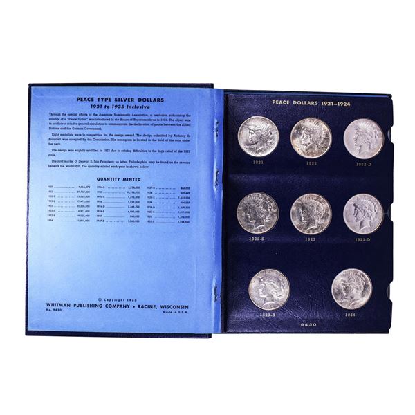 Complete Set of 1921-1935 $1 Peace Silver Dollar Coins in Whitman Album