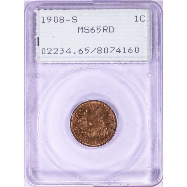 1908-S Indian Head Cent Coin PCGS MS65RD Old Green Rattler Holder